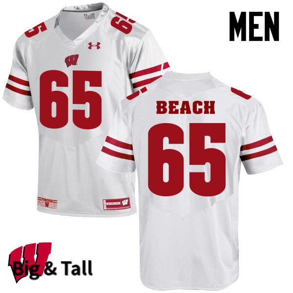 Wisconsin Badgers Men's #65 Tyler Beach NCAA Under Armour Authentic White Big & Tall College Stitched Football Jersey CS40C07WQ